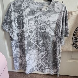 Gray and White Camp  Graphic T-Shirt